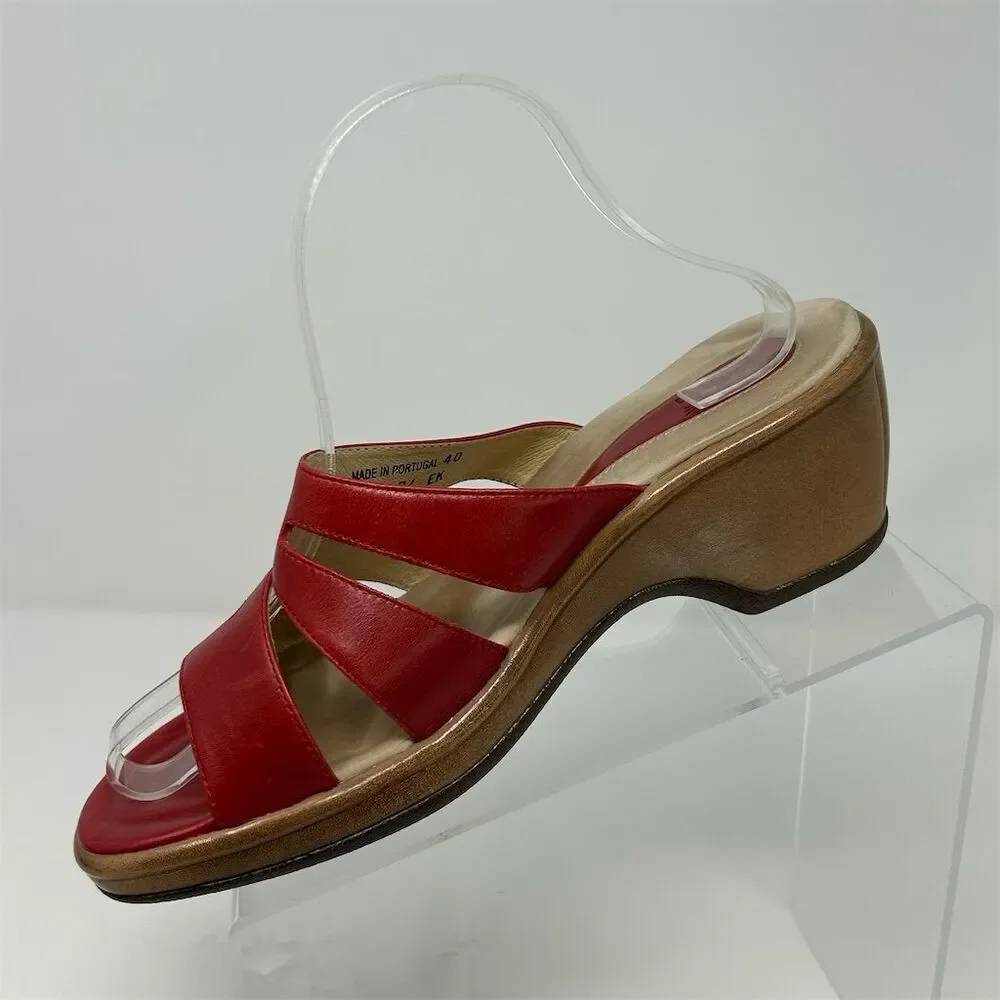 Dansko Red Strappy Leather Wedge Sandals Size 40 (US 9.5-10) Open Toe Casual - Picture 3 of 11